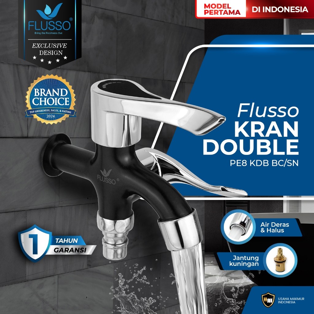 FLUSSO KRAN AIR DOUBEL | Kran Air 2 Cabang | Kran Shower | Kran Untuk Shower | Kran Mesin Cuci 2854