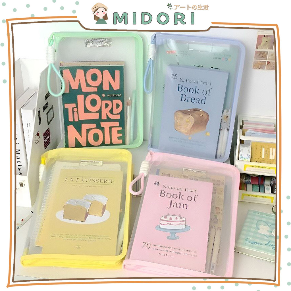 

[MIDORI] TRANSPARANT FILE FOLDER A4 File Bag Organizer With Handle Zipper Aesthetic Transparan - F0374