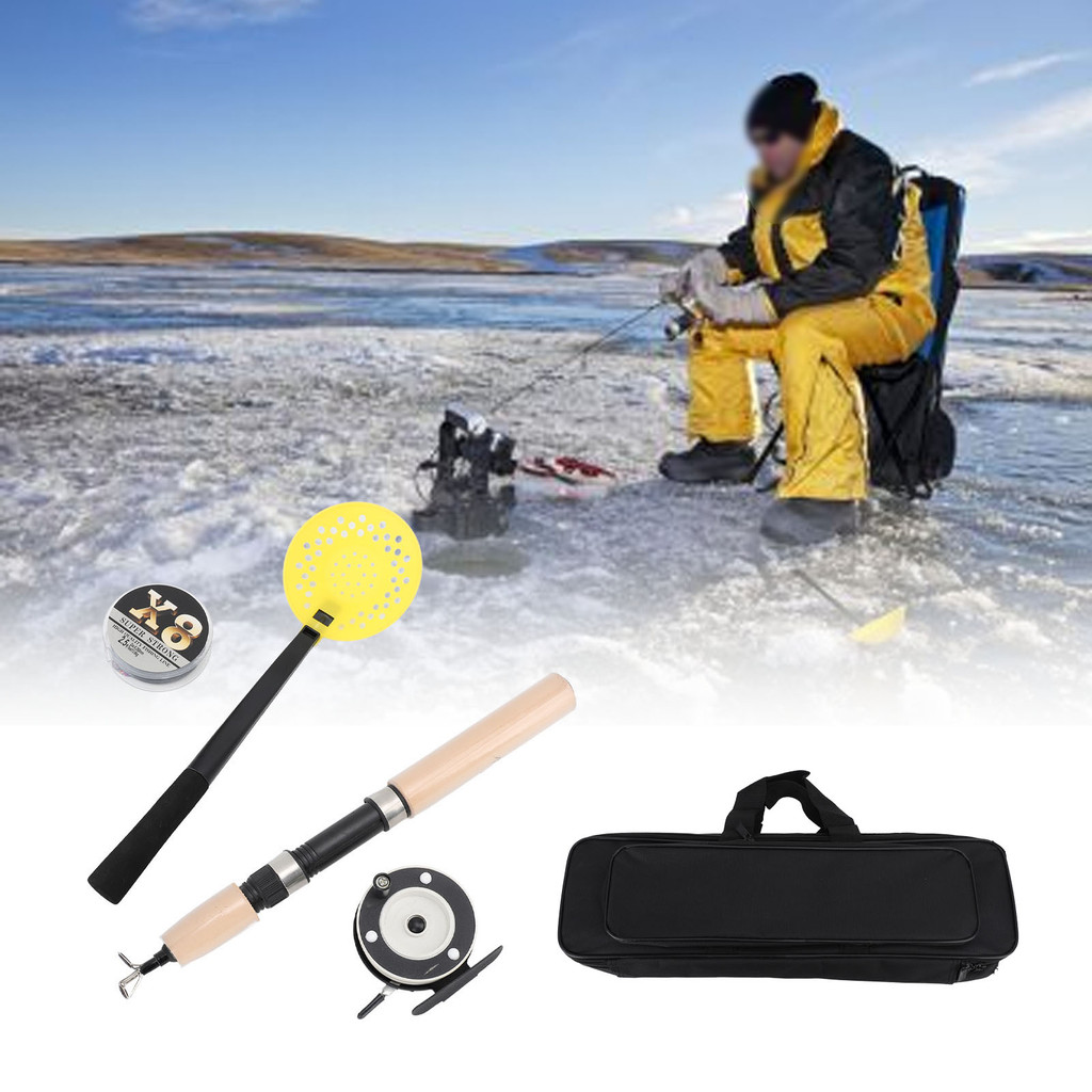 75cm Ice Fishing Rod Reel Fishing Line Ice Scoop Complete Kits With Carrier Bag Ice Fishing Gear Ful