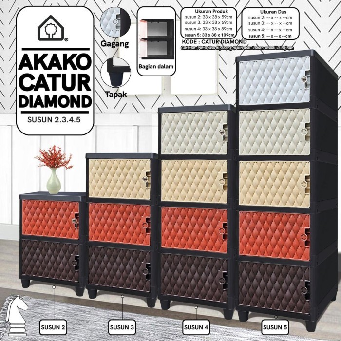 AKAKO - LEMARI PAKAIAN PLASTIK AKAKO SWING  "CATUR" NEW / KODE: CATUR - SUSUN 2, PUTIH - CATUR