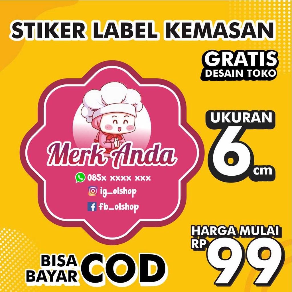 

6 cm Stiker Label Stiker Kemasan Makanan Minuman Olshops Hampers Murah