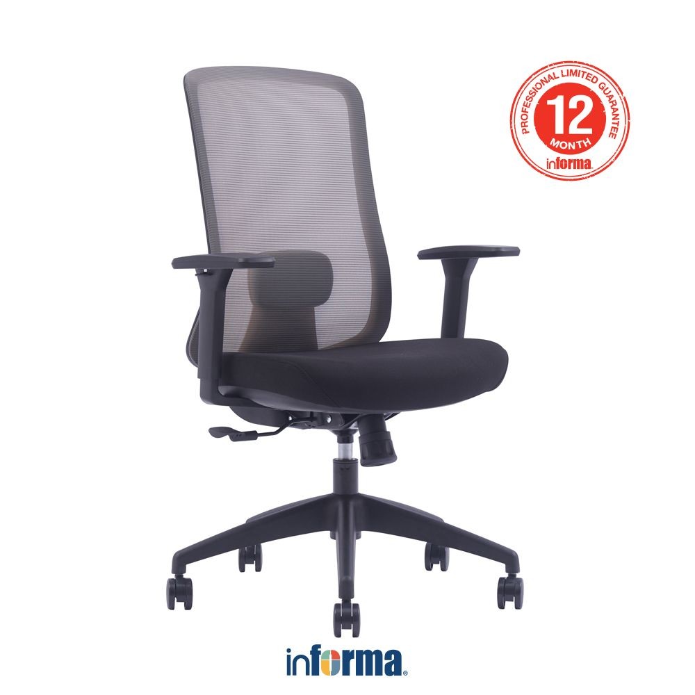 Informa Sieben Santinoo Kursi Kantor - Hitam Tempat Duduk Kerja Dengan Roda Office Chair Kursi Mesh 