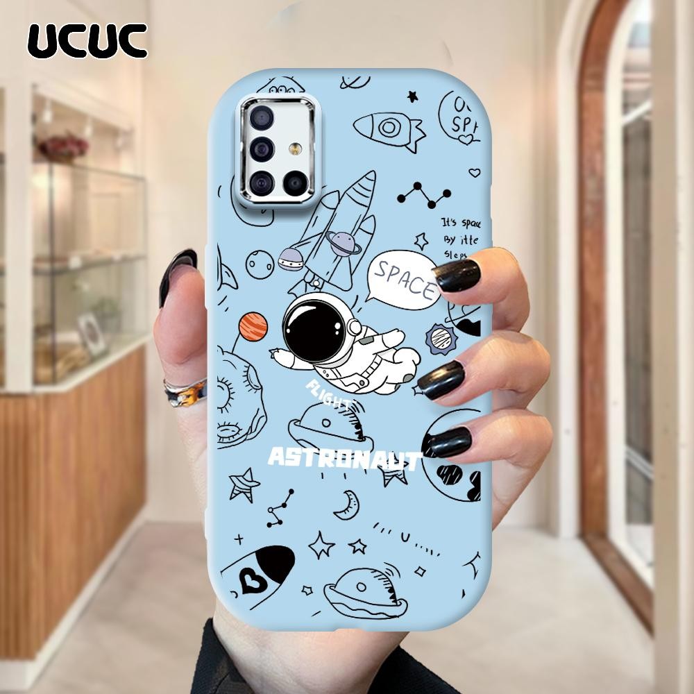 UCUC Compitable With Samsung A71 New Cartoon Astronaut Pattern Design Silver Edge Lens Untuk Phone C