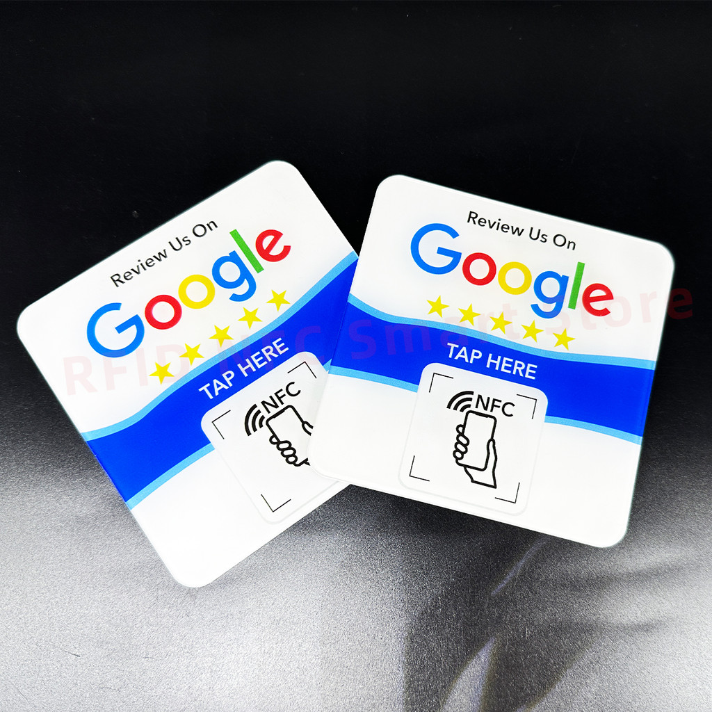 Big Size Waterproof Acrylic NFC Sticker Google Review NFC Square Cafe Table Sticker 100*100mm Google