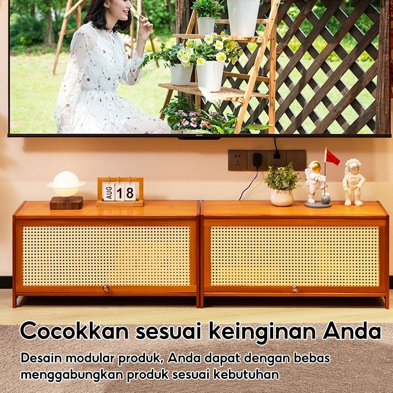 Alami Meja Tv Minimalis Modern Jati Rak Tv Lemari Kayu Rotan Aesthetic