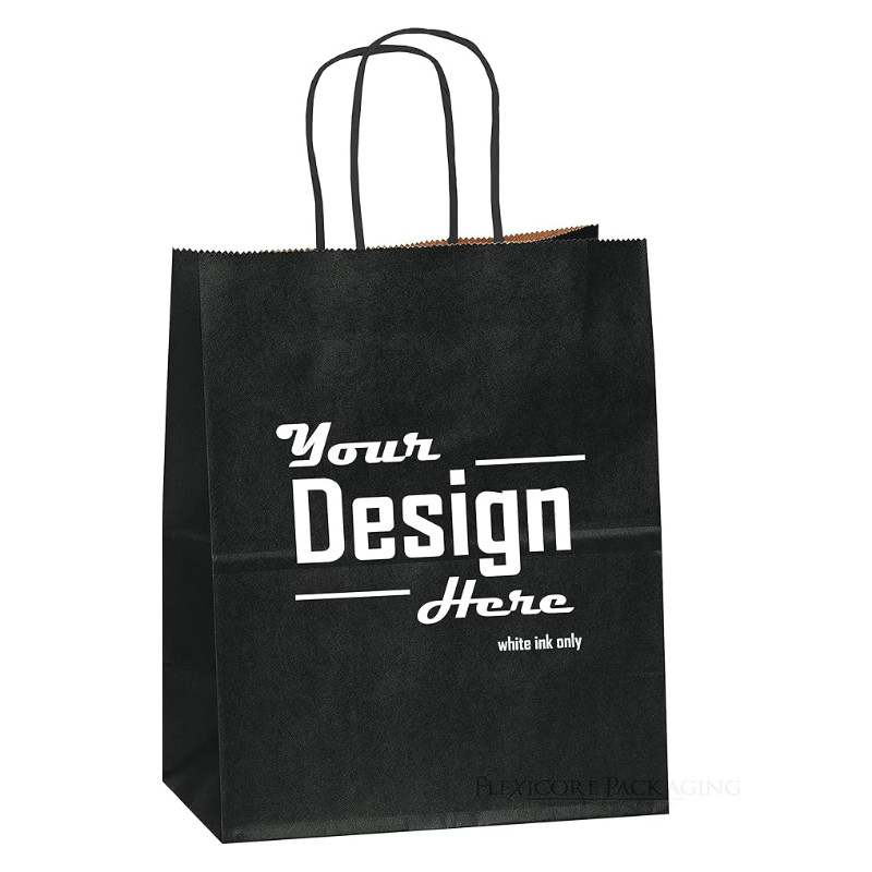 

Custom Printed Logo Personization Package Gifts Bags Packaging Black Kraft Paper Bags Size: 8 Inch X 4.75 Inch x 10.25 Inch