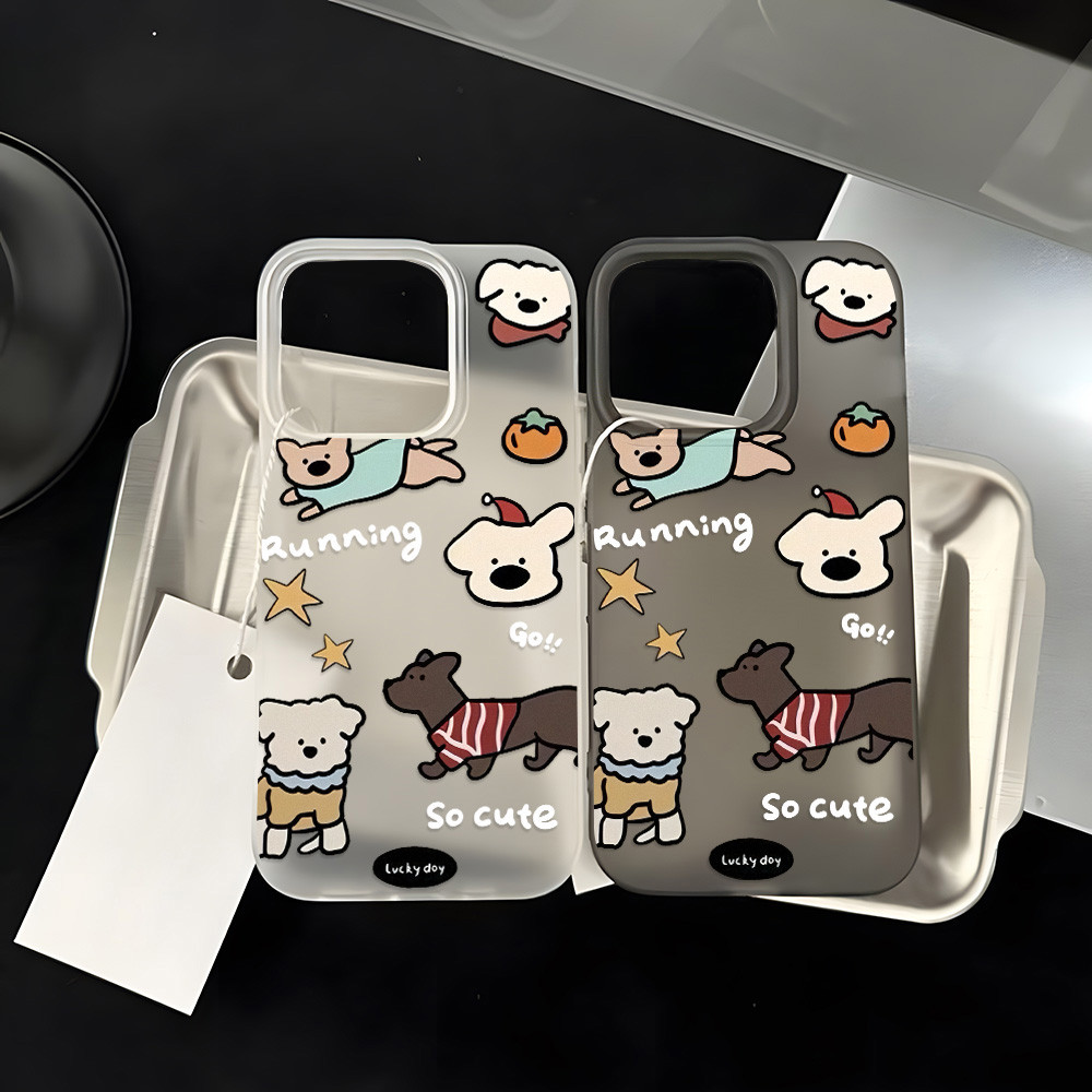 Cute Puppy Casing HP Transparan Buram Untuk IPhone 11 Pro 13 Pro Max 15 Plus 12 14 15 Pro Max Soft C