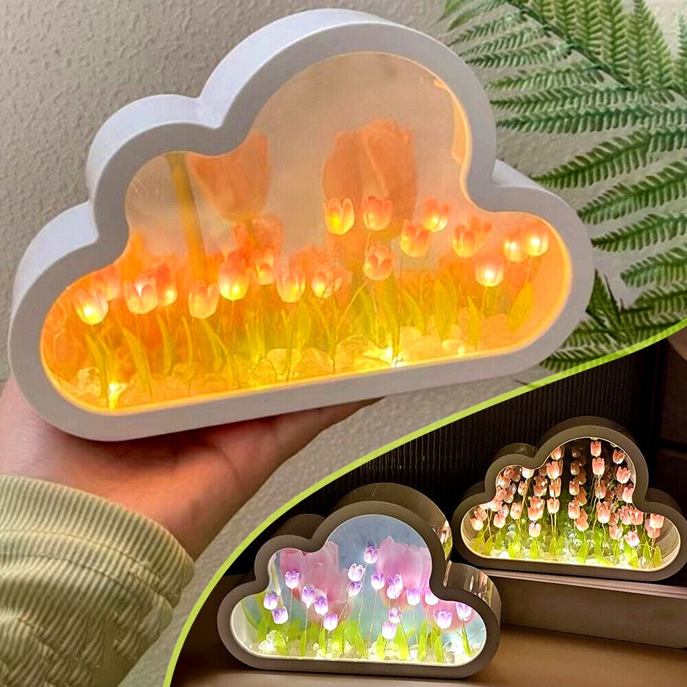 Diy Cloud Tulip Night Light Tulips Mirror Handmade Led Mirror Lamp Home Desktop Decoration Mirrors F