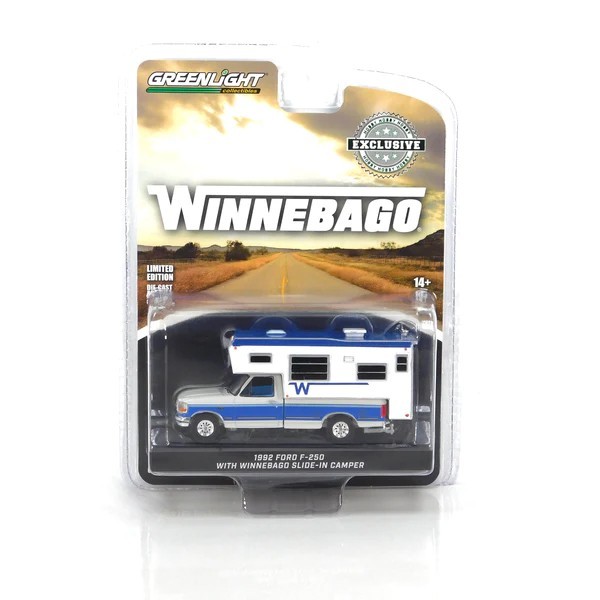 Diecast Greenlight Ford F250 1992 Greenlight platón largo con extensión Winneb