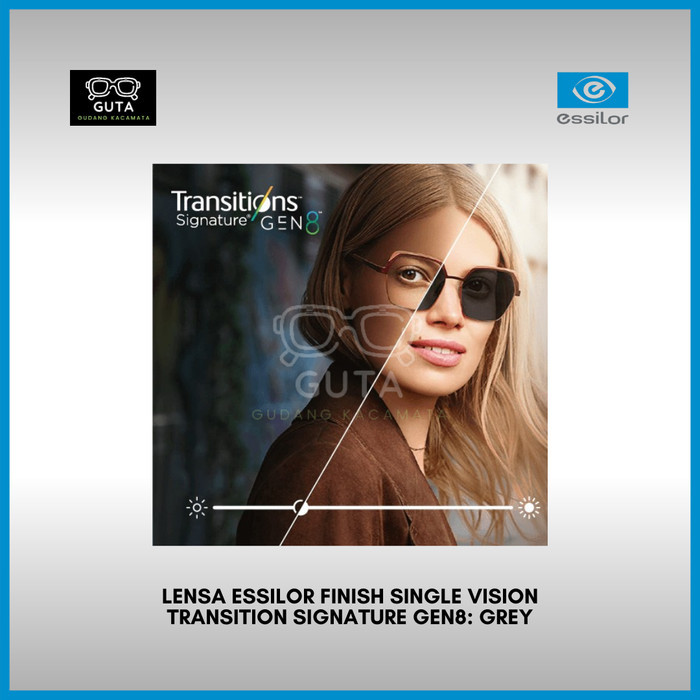 Lensa Kacamata Essilor Photochromic Index 1.5 Finish Single Vision Transition Signature GEN 8 Grey O