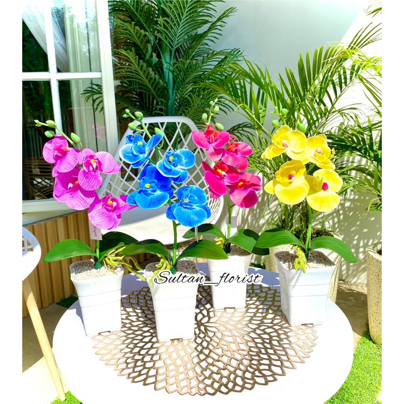 Bunga Hias ANGGREK LATEX MINI Vas Kotak