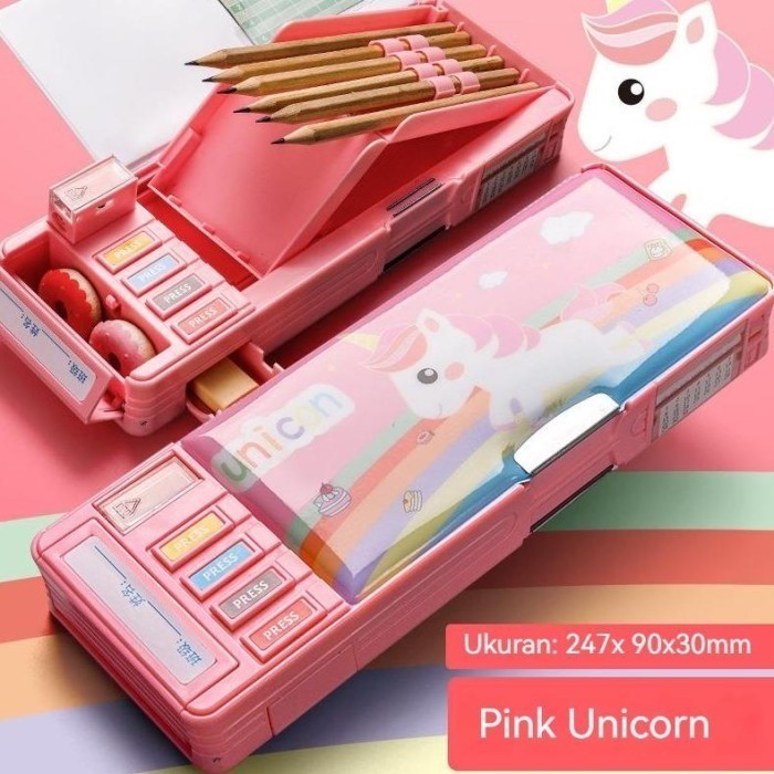 

Tempat Pensil multifungsi 2 Lapisan / Kotak Pensil Anak Motif Unicorn