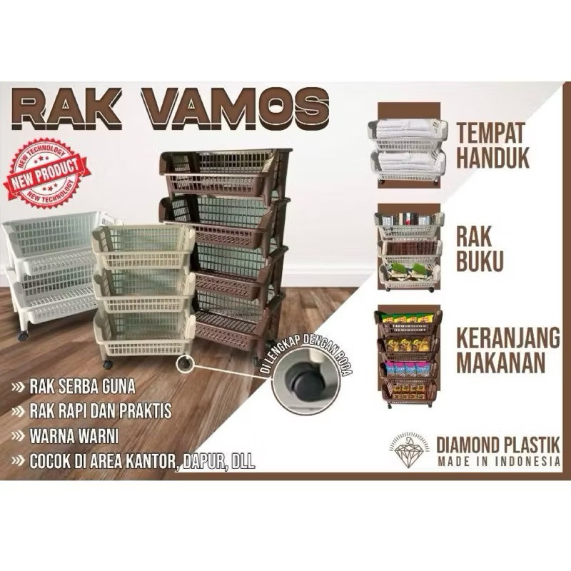 Rak Ciki Serbaguna Susun 3 4 5 Keranjang Troli Segi Persegi Dapur Salon Dorong Toilet Kamar Mandi Bu