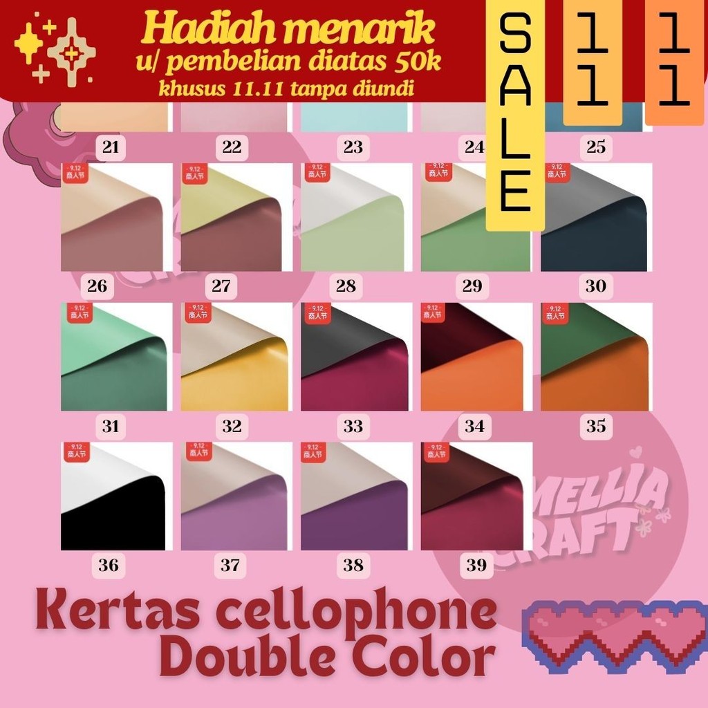 

(ECER PERLEMBAR) Doublecolor Bi Color Premium Flower Wrap Paper Cellophane Frame Dua warna Kertas Flower Wrapping buket bunga | Comelliacraft