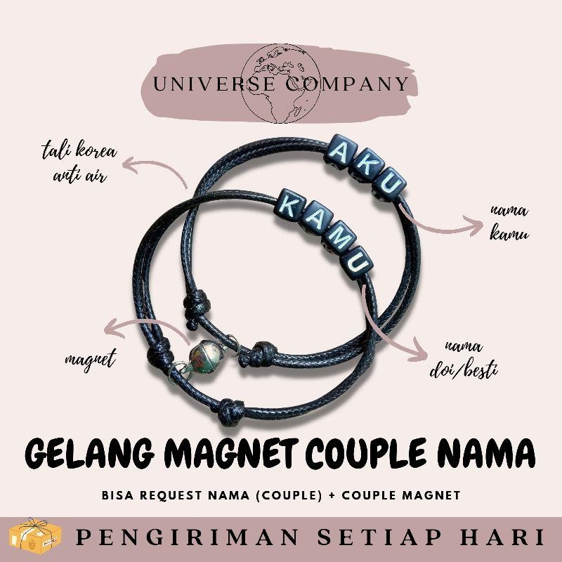 2 Gelang Couple Nama Magnet / Gelang Custom Nama / Gelang Tali Korea / Gelang Magnet ( Bisa Request 