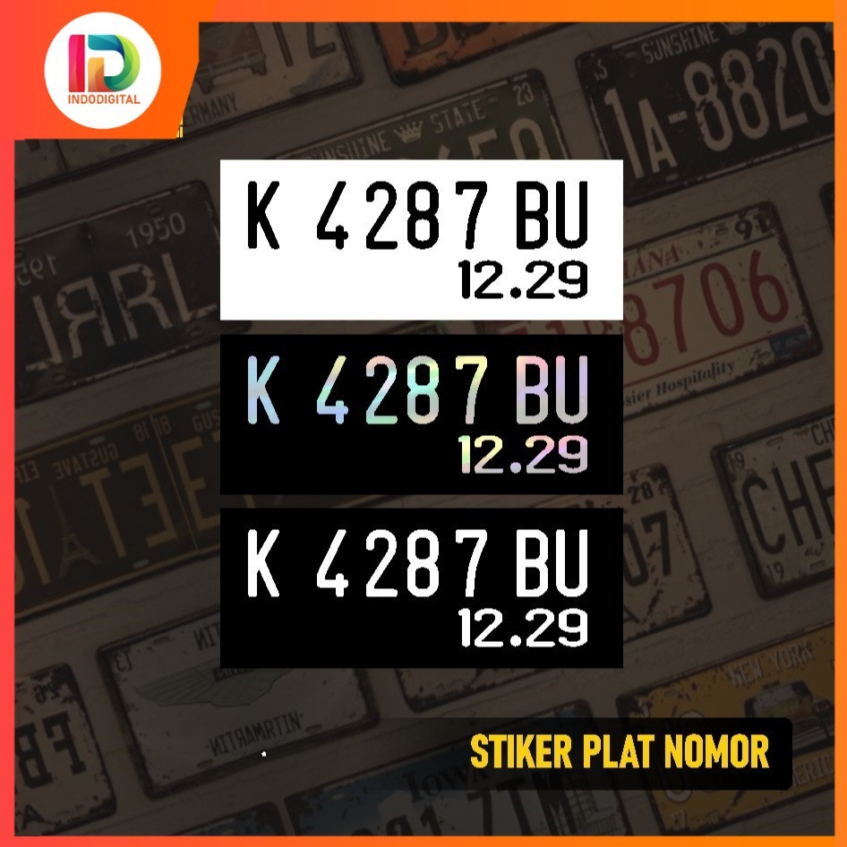 STIKER PLAT NOMOR MOTOR STIKER SAJA BUKAN PLATNOMOR WARNA PUTIH HITAM HOLOGRAM BAHAN REFLEKTIF VINYL