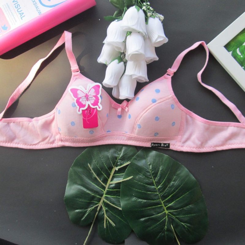 BRA REMAJA MOTIF POLKADOT BAHAN KATUN TAMPA BUSA DAN KAWAT/bh impor untuk ABG/pelajar