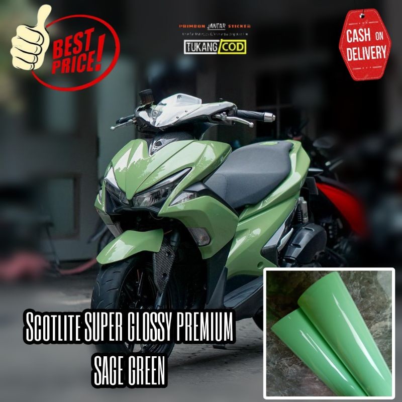 Sticker Scotlite Hijau Sage Super Glossy Kualitas Premium Skotlet Motor Green Sage Stiket Motor Aero