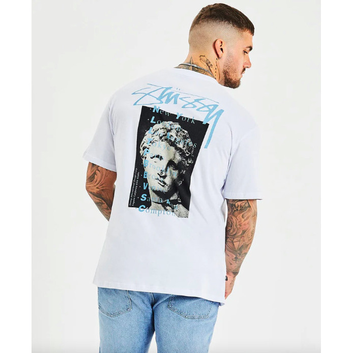 Kaos Oversize STUSSY David Statue White Tshirt - ORI - M