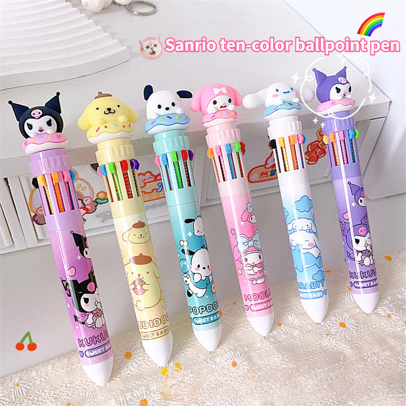 

Sanrio Press Ten Color Ballpoint Pen Cartoon Kawaii Kuromi Multi-color Students Gel Pen Melody Sanrio Stationery Write Cute Pens