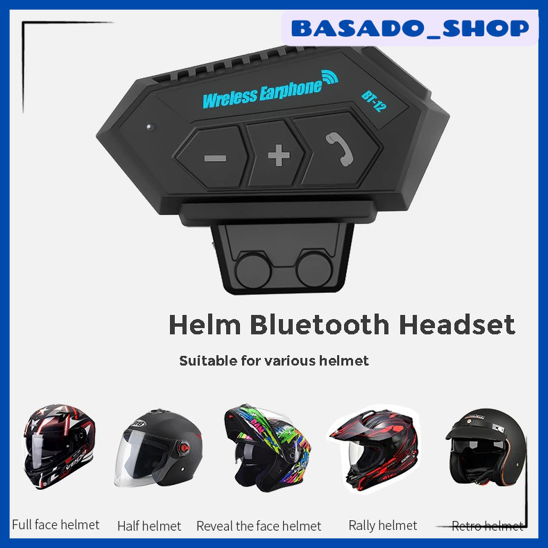 Headset Helm Bluetooth Call Music Waterproof 500 mAh - BT-12