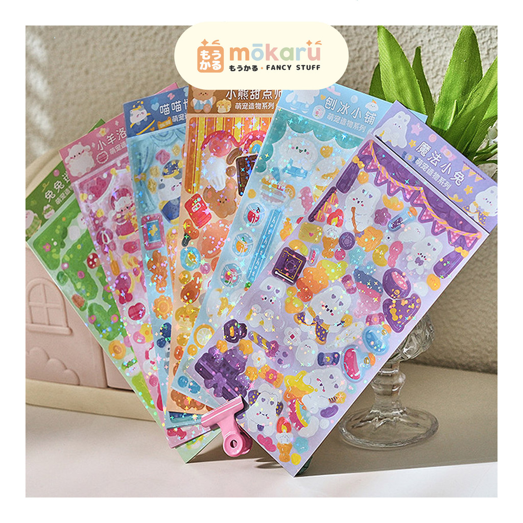 

Shimmering Pet Dimension Shiny Diary Deco Stickers / Sticker Waterproof Bentuk Karakter Lucu / Sticker Tempel Lucu Unik