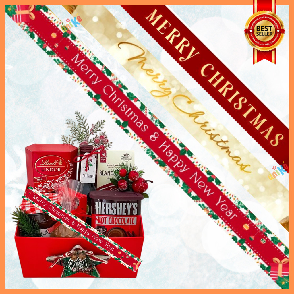 

7 Pcs - PAPER BELT NATAL 47 x 4 cm / Selempang Parcel MERRY CHRISTMAS Hiasan Hampers Bingkisan Natal