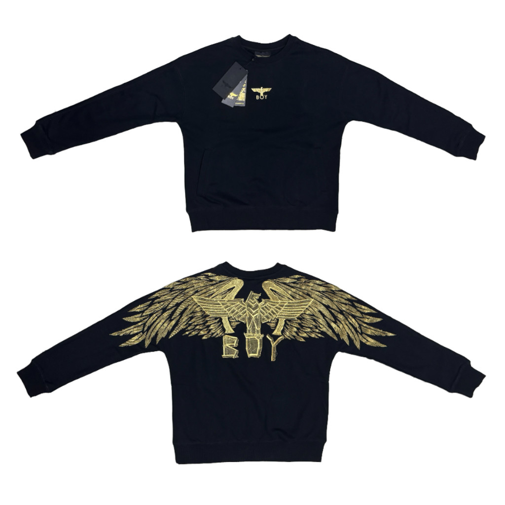 [B0Y] Sweater Crewneck Gold Embroidered Eagle Wings
