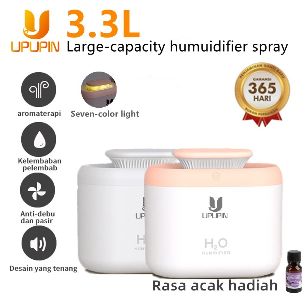 VO72 UPUPIN Humidifier Air 3300ml Aromaterapi Diffuser Dengan 7 color HUMIDIFIER DIFFUSER（Putih）