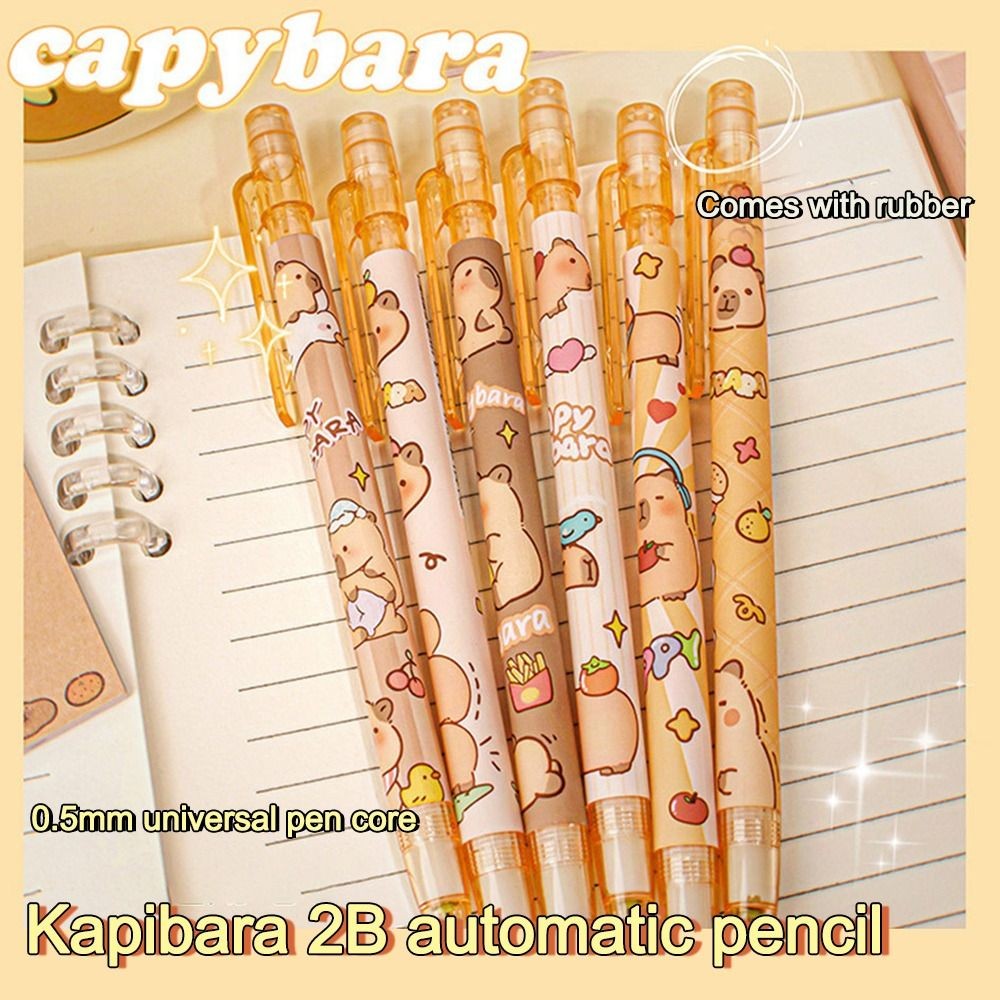

6pcs 0.5mm Capybara Mechanical Pencil Press with Eraser Propelling Pencil Drawing Writing Tool Sketch Pencil School Office