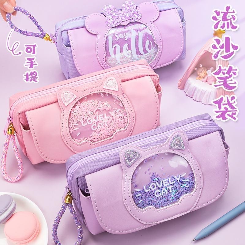 

Pen Bag Cute Girl Large Capacity Stationery Box School Student Multi Functional Pencil Case Pink PU Gift Pouch Holder Organizer