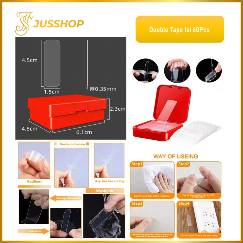 

Double Tape Isi 60Pcs Box Mini Selotip Bening Transparan Ajaib 2 Sisi Serbaguna C04