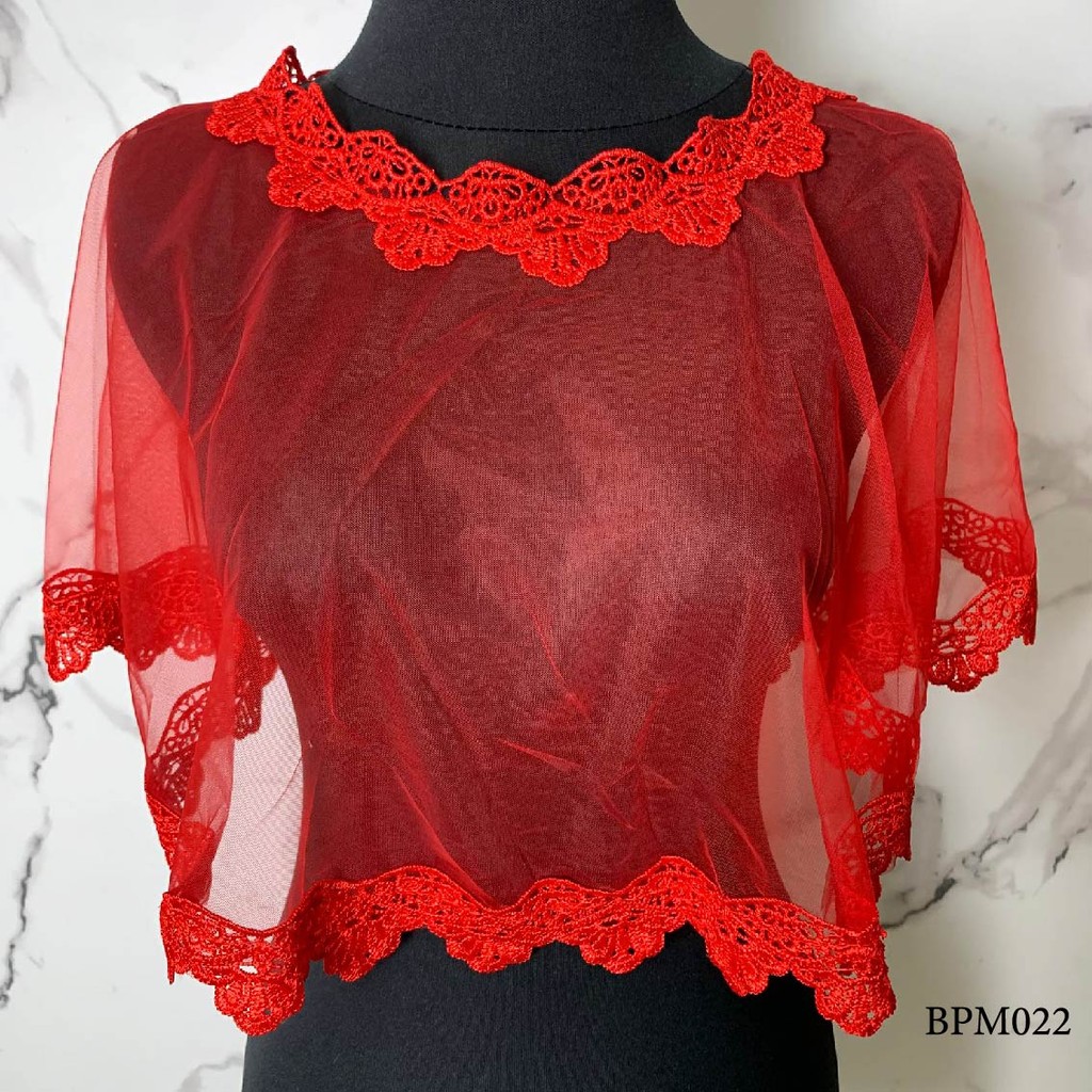 Bolero Lace Brukat Gaun Pesta Merah Aksesoris Pengantin Wanita Bpm022