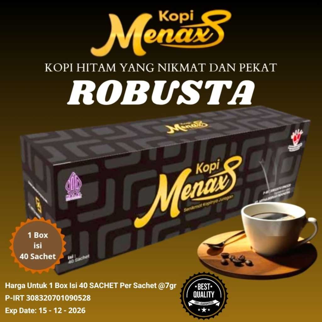 

KOPI ROBUSTA MURNI MENAXS 1 BOX ISI 40 SACHET ORIGINAL KOPI HITAM ROBUSTA