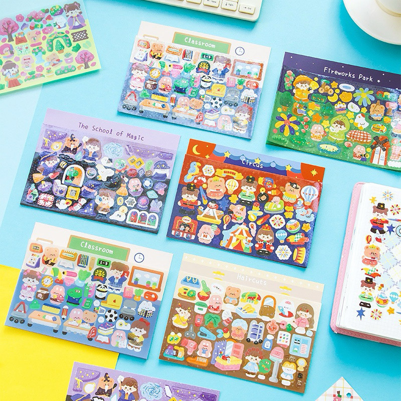 

Lulu Girl Sticker Pack Stiker Gambar Sekolah Cewe Anak Lucu Circus Magic Sakura Taman