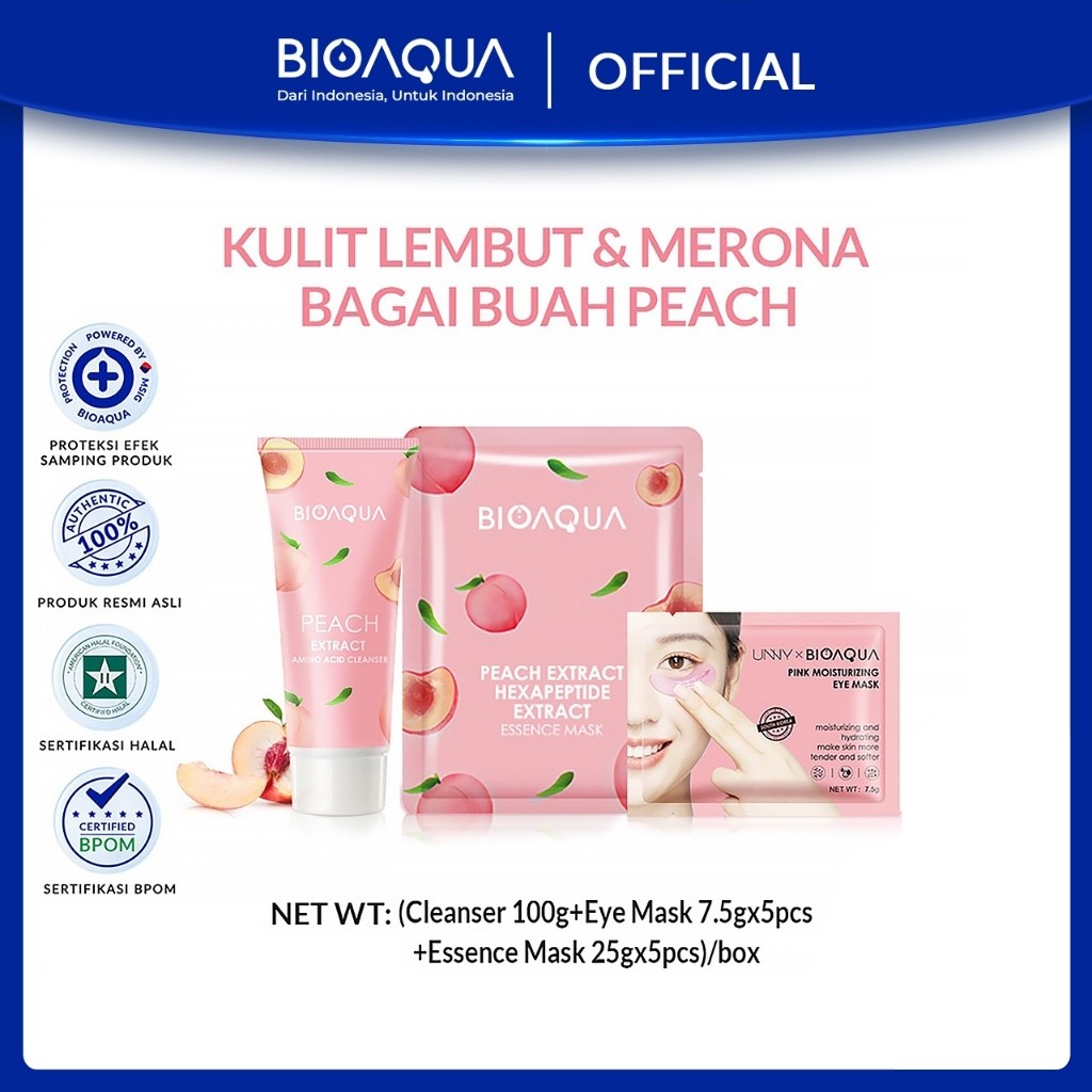 BIOAQUA Peach SkinCare Set Kecantikan Perawatan Set With Cleanser/Sheet mask/Eye mask Whitening Brig