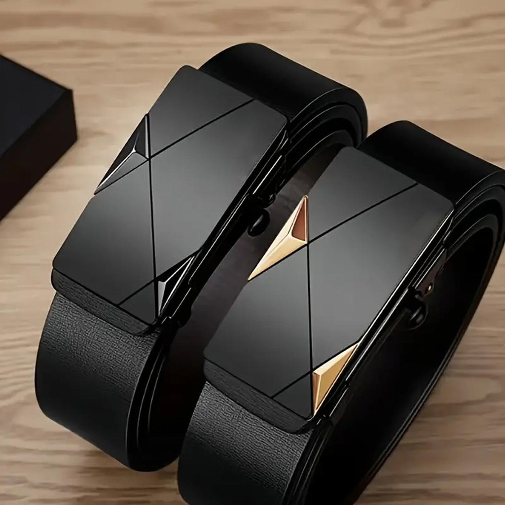 KC11 Sabuk Pria Ikat Pinggang Kulit Sapi Gaya Fashion Gesper Otomatis Belt Pria