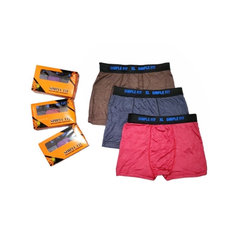 3 Pcs CD Celana Dalam Boxer Pria Dewasa Simple Fit