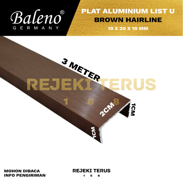 Plat Aluminium List U BROWN HAIRLINE 1 x 2 x 1 cm Coklat HL Edging Lis Interior Dekorasi Dinding (10