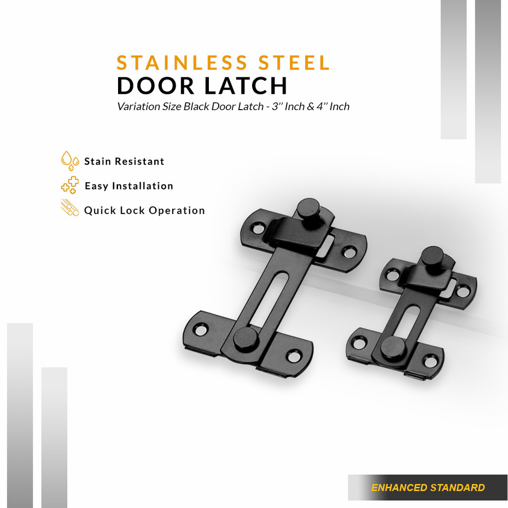 Grendel Kait Slot Pintu Jendela Geser Hitam Stainless