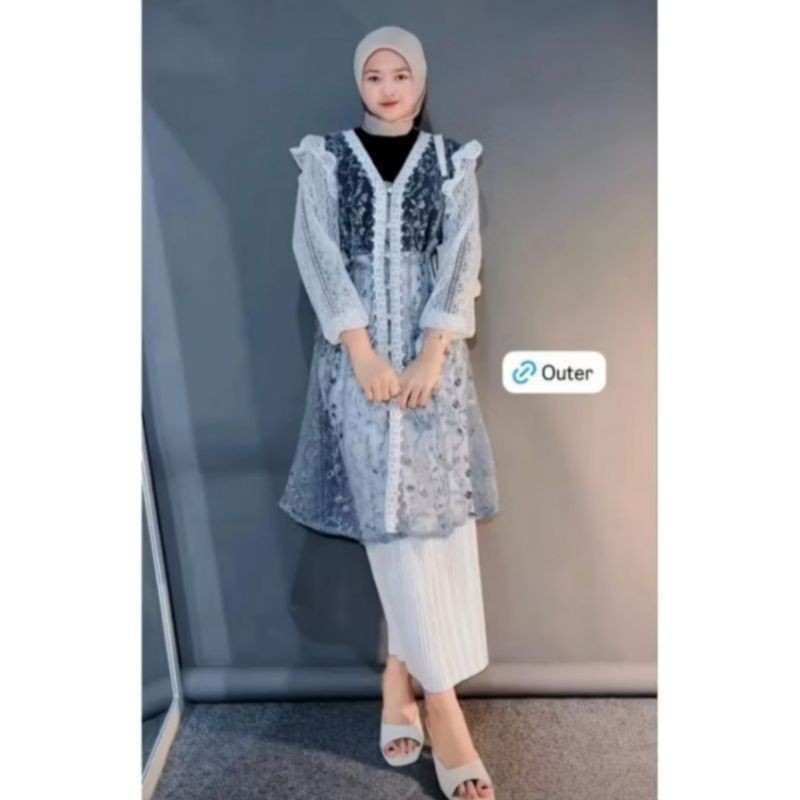 Yeril Outer Tunik Lace Brocade Outer Lengan Panjang Undak | Outer Lebaran | Outer Brukat | Outer Gar