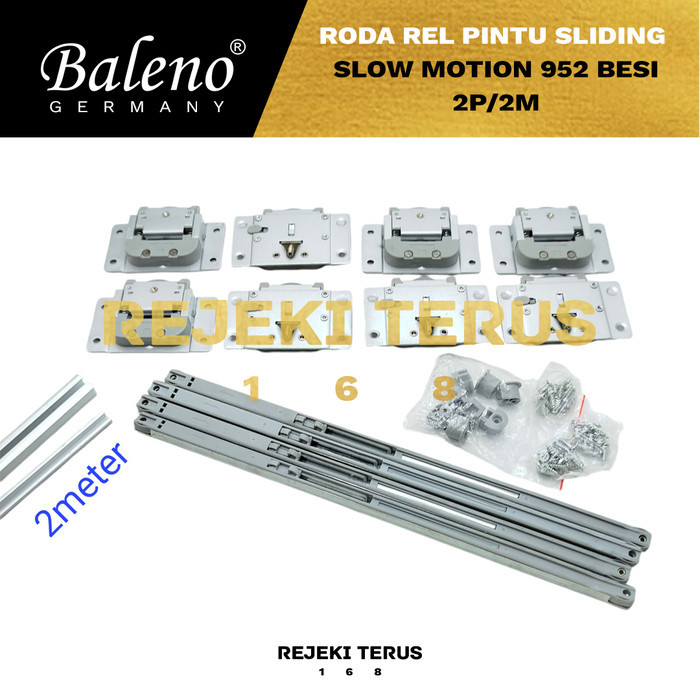 Roda Rel Pintu Lemari Sliding Geser Slow Motion Baleno 952 Besi - 2 Pintu / 2 Meter 2M