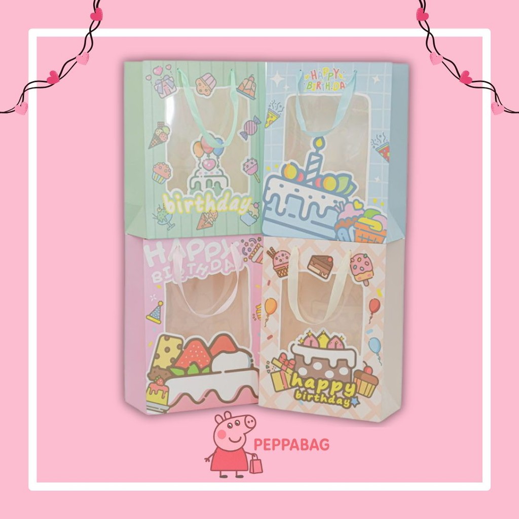 

Paper Bag Gift Cute / Paperbag Hadiah Motif HBD Ultah Happy Birthday Transparan - ES0480