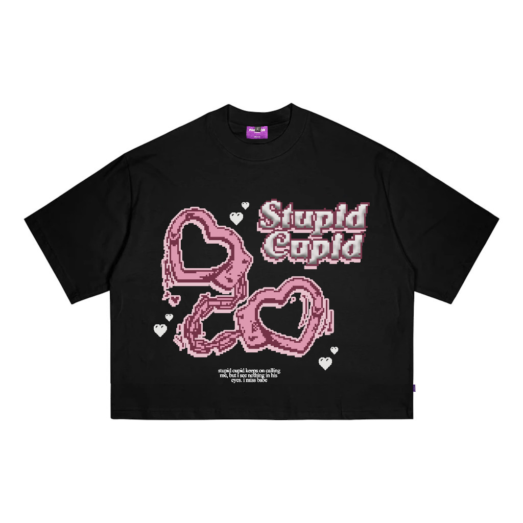 T-Shirt | Boxy Fit | Stupid Cupid | Black |Sablon Tshirt Meriah Premium