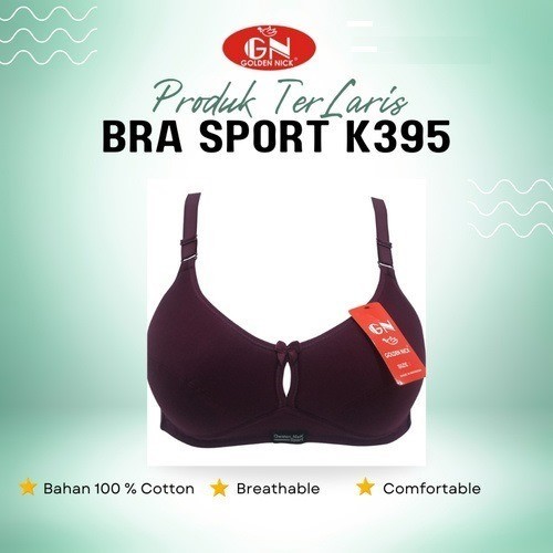Bra Sport Bh K395 Bra Tanpa Kawat dan Busa Tipis dengan 3 Pengait Belakang Size 34 sd 42