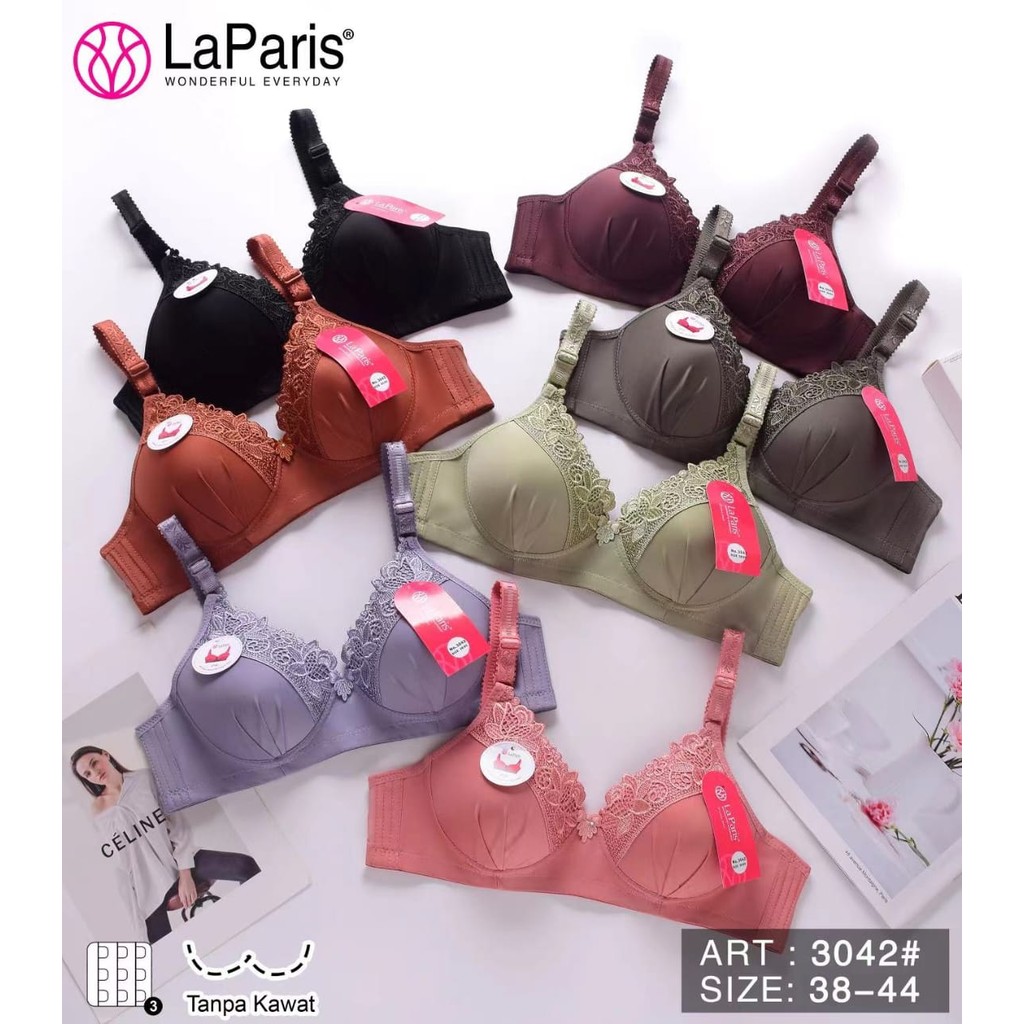 BRA BH Tanpa Kawat Fashion New Arrival Busa Renda Bunga Lembut Kait 3 38 - 44 by La Paris Underwear 