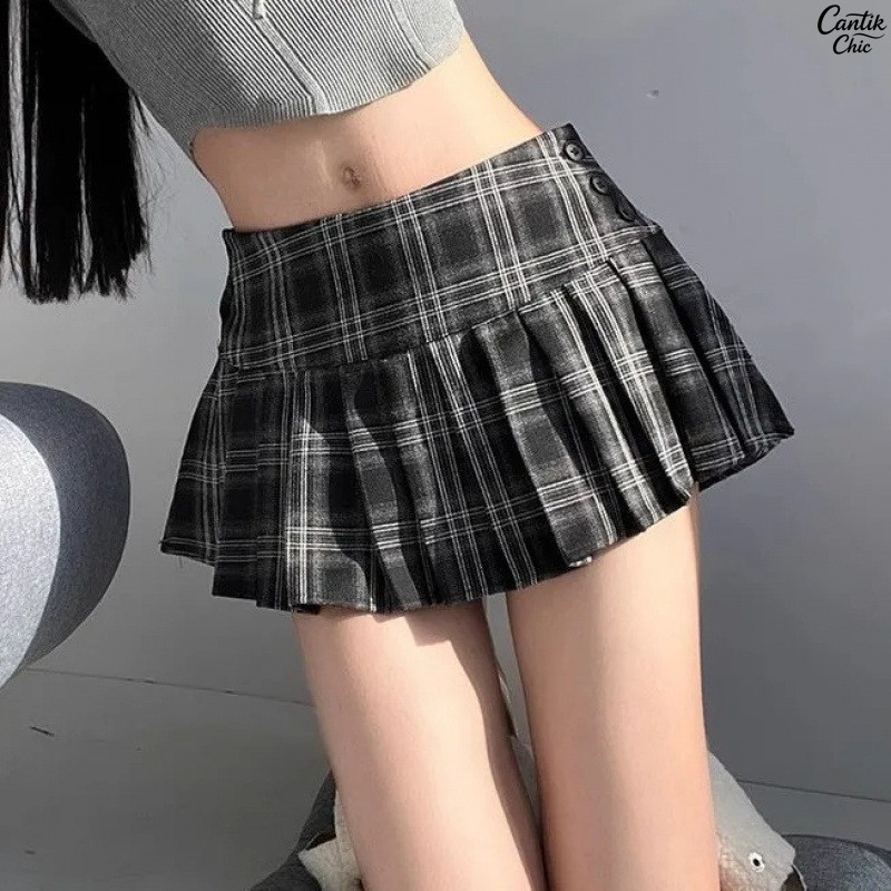 Rok Pendek Mini Wanita Jepang JK Rok Kotak-kotak A-Line Casual Elegan Rok Plisket Terbaru