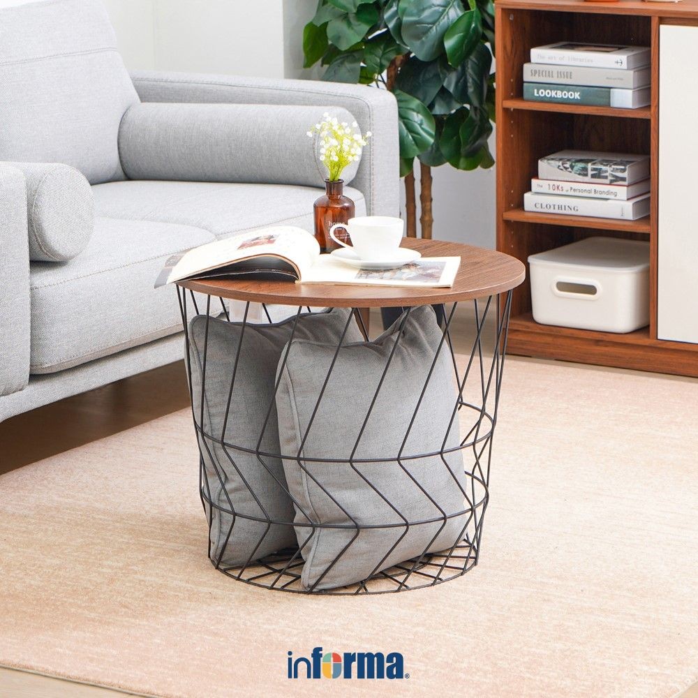 Informa Leta Meja Tamu Dengan Penyimpanan - Cokelat Walnut Coffee Table Meja Ruang Tamu Serbaguna Me
