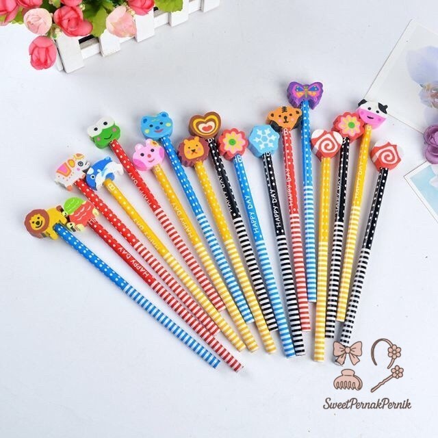

Pensil Karakter Penghapus Pensil Lucu Ada Penghapus 3D Pensil Fancy Unik Pensil Warna-Warni Untuk Souvenir Alat Tulis Sekolah TK SD Cartoon Pencil With Eraser
