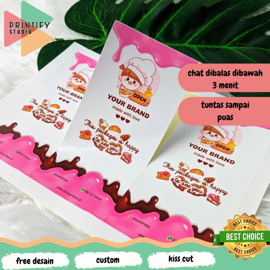 

Printify Stiker Seal Dessert Cetak Sticker Seal Segel Box Persegi Segel Custom Free Desain A3+